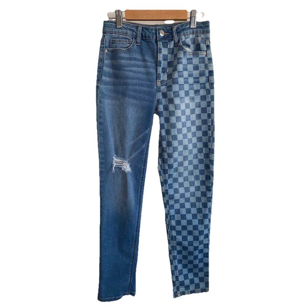 Hippie Girl Denim Half Checkered Skinny Jeans Size 10
